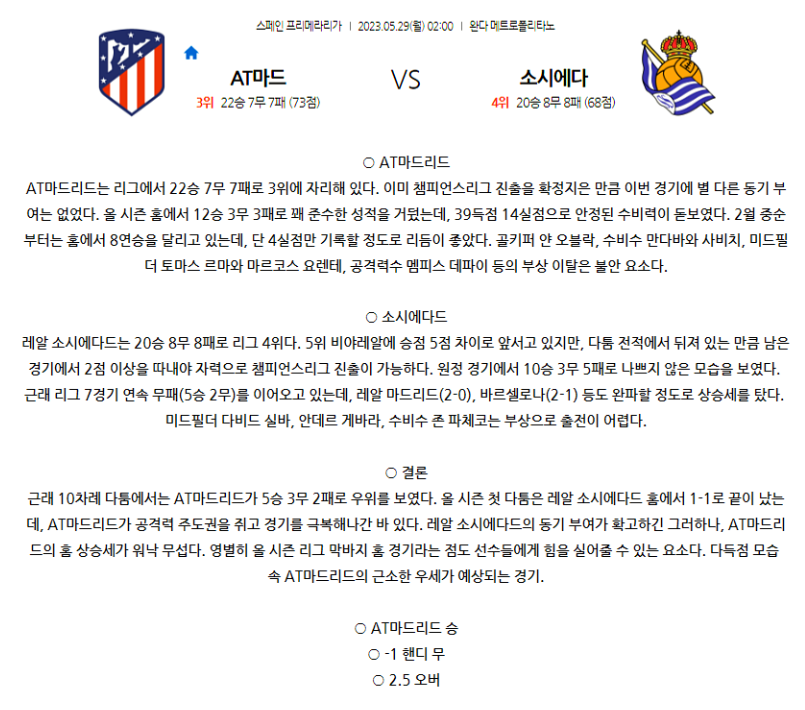 [스포츠무료중계축구분석] 02:00 AT마드리드 vs 레알소이에다드