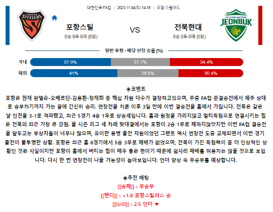[스포츠무료중계축구분석] 14:15 포항스틸러스 vs 전북현대모터스