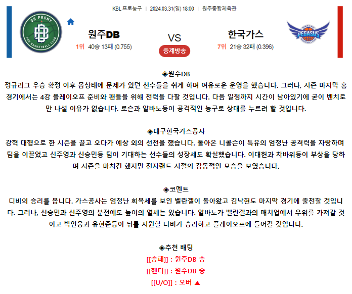 [스포츠무료중계KBL분석] 18:00 부산KCC vs 서울SK